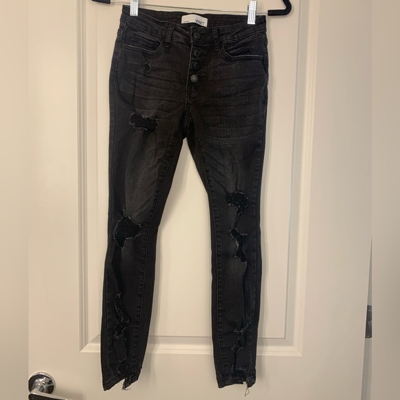 Vervet Black Mid Rise Distressed Legging Jeans with Button-Up Fly, Size 24 - Picture 11 of 11